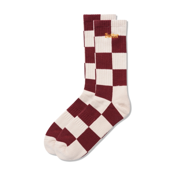 Checkered Socks Cream Maroon